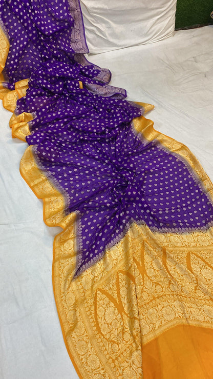 Purple Pure Khaddi Georgette Banarasi Sari by Shades Of Benares - banarasi - banarasi saree shop