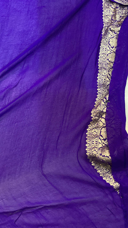 Purple Pure Khaddi Georgette Banarasi Sari by Shades Of Benares - banarasi - banarasi saree shop