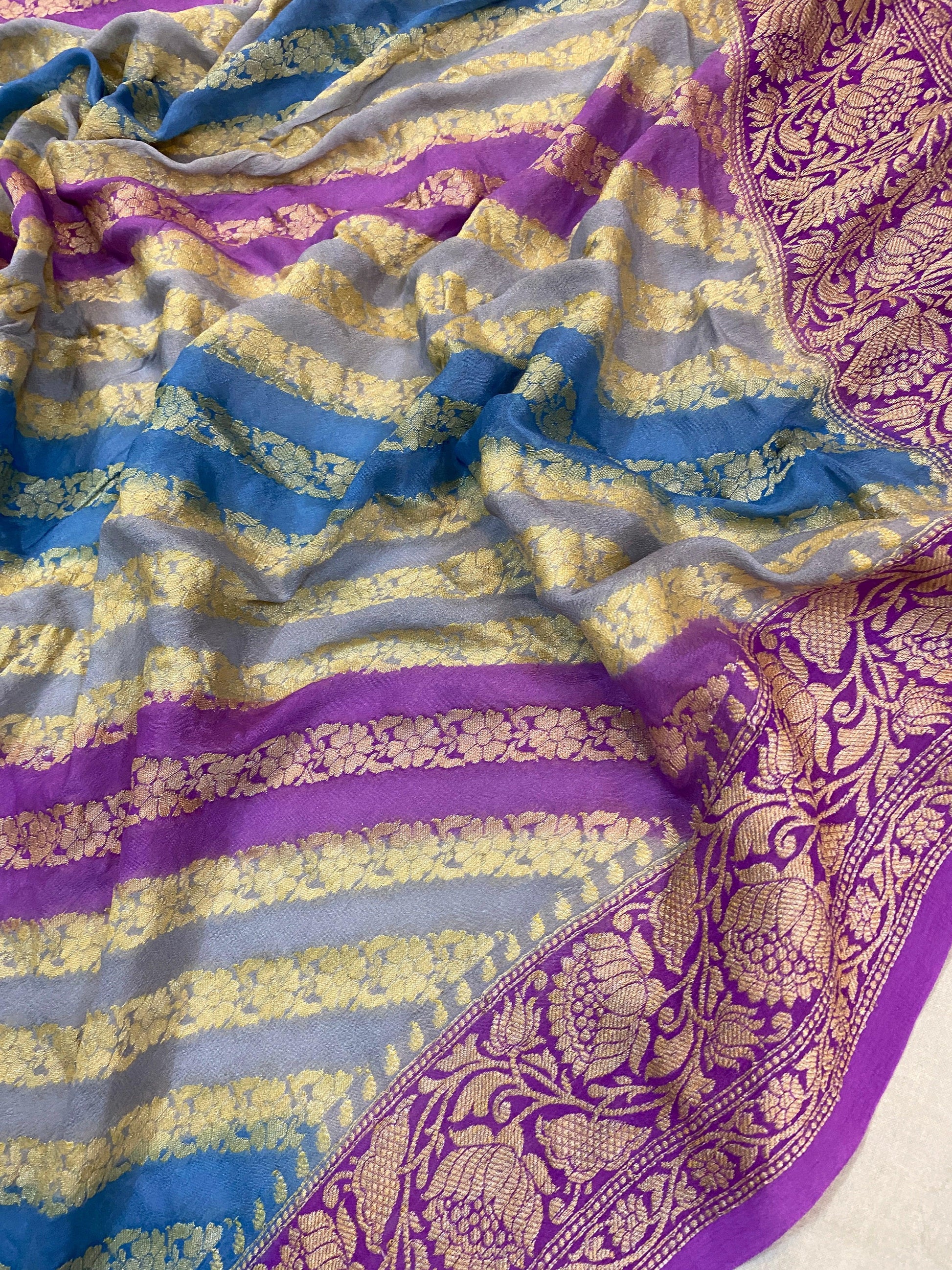 Purple Rangkaat Pure Khaddi Georgette Banarasi Sari by Shades Of Benares - banarasi - banarasi saree shop