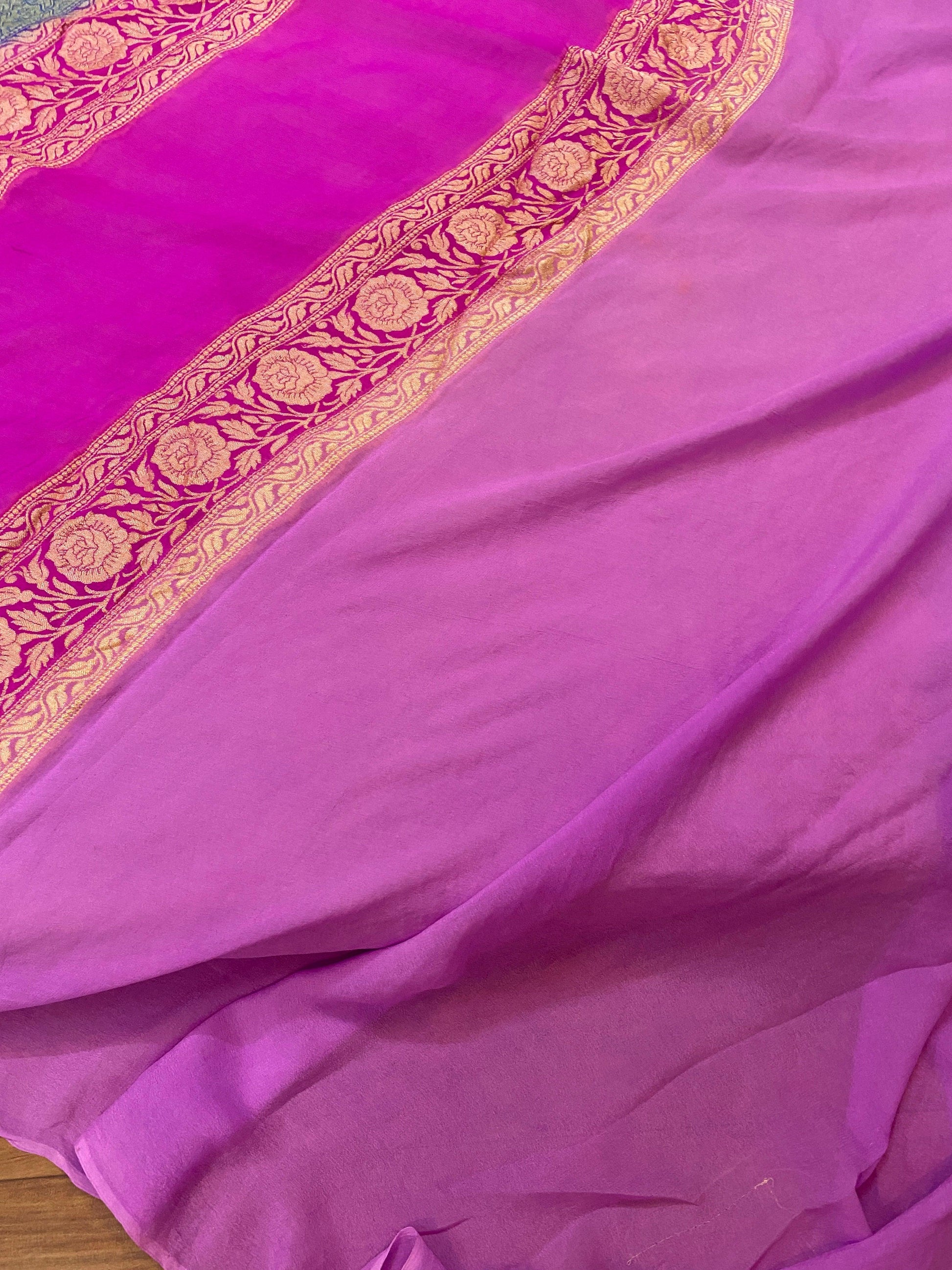 Purple Rangkaat Pure Khaddi Georgette Banarasi Sari by Shades Of Benares - banarasi - banarasi saree shop