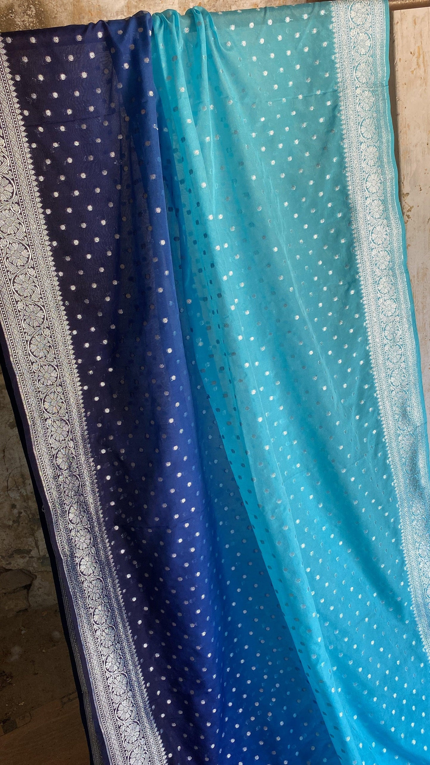 Radiant and Ethereal: Blue Pure Chiffon Banarasi Saree by Shades Of Benares - banarasi - banarasi saree shop