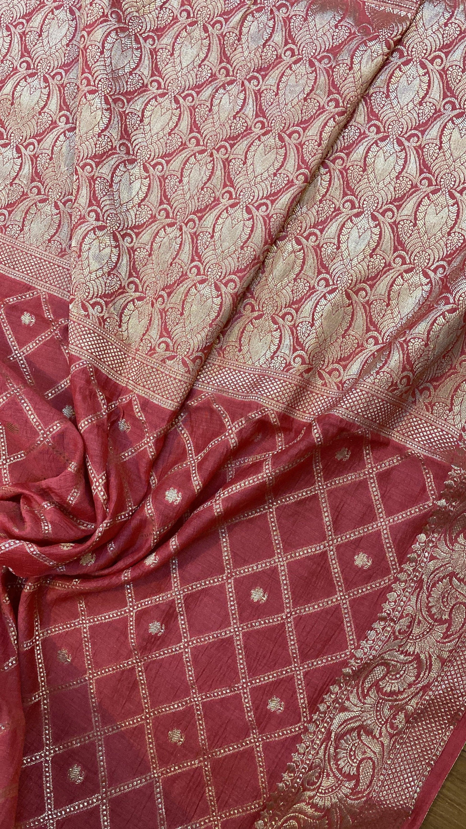 Radiant Elegance: Pink Moonga Pure Silk Handloom Banarasi Saree by Shades Of Benares - banarasi - banarasi saree shop