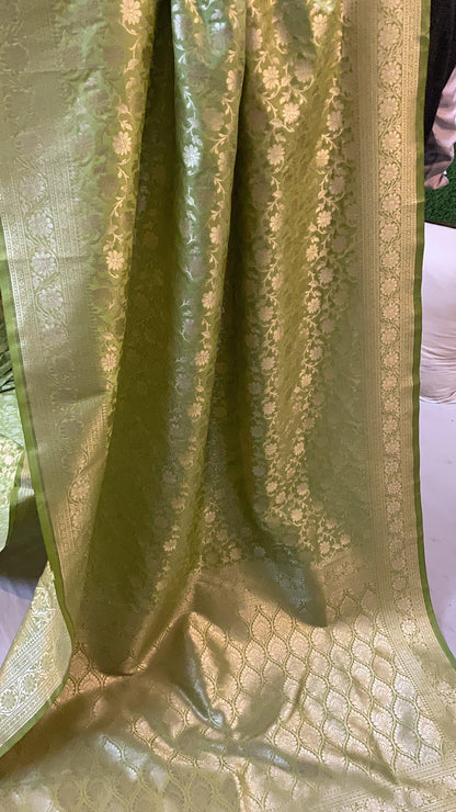 Radiant Green Handloom Katan Uppada Silk Banarasi Saree by Shades Of Benares - banarasi - banarasi saree shop