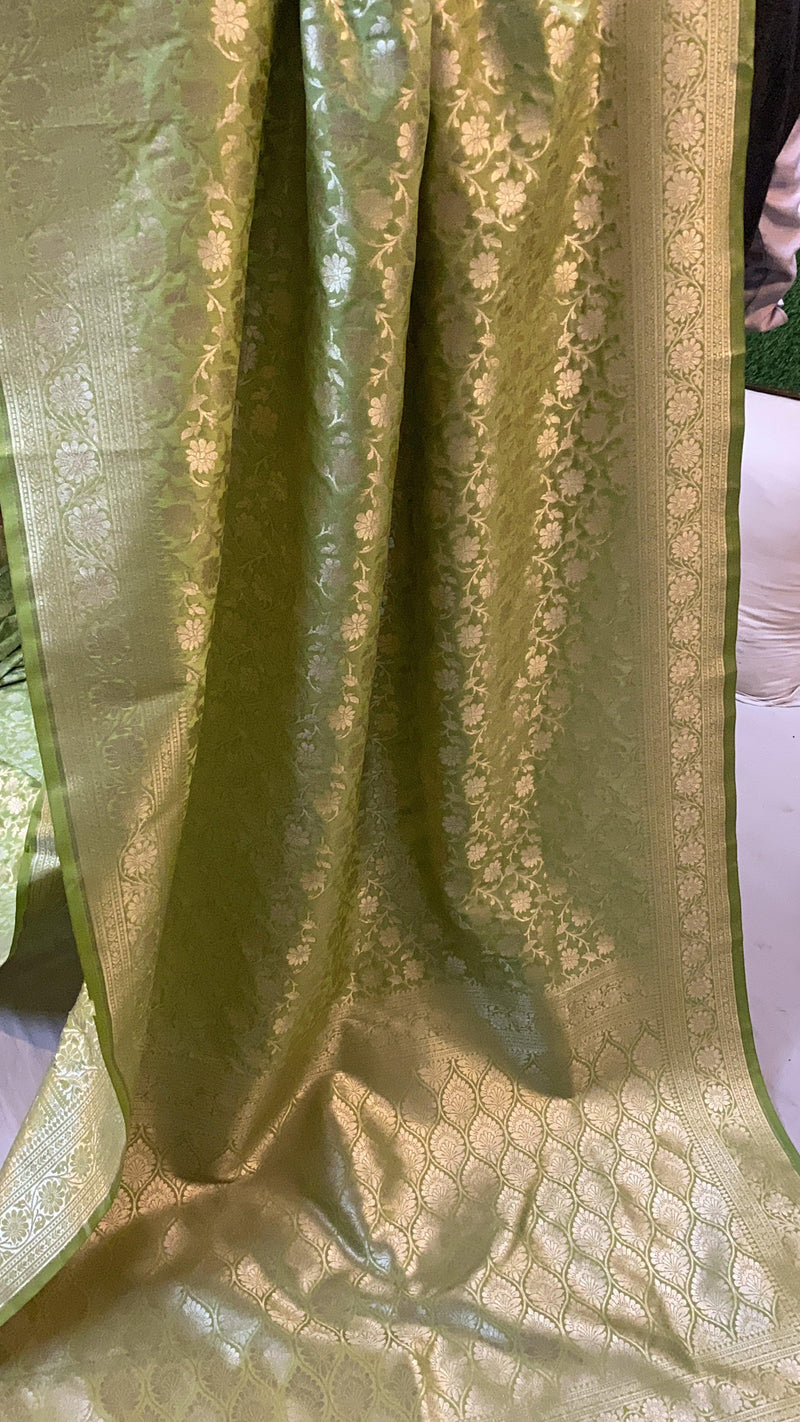 Radiant Green Handloom Katan Uppada Silk Banarasi Saree - Shades Of Benares
