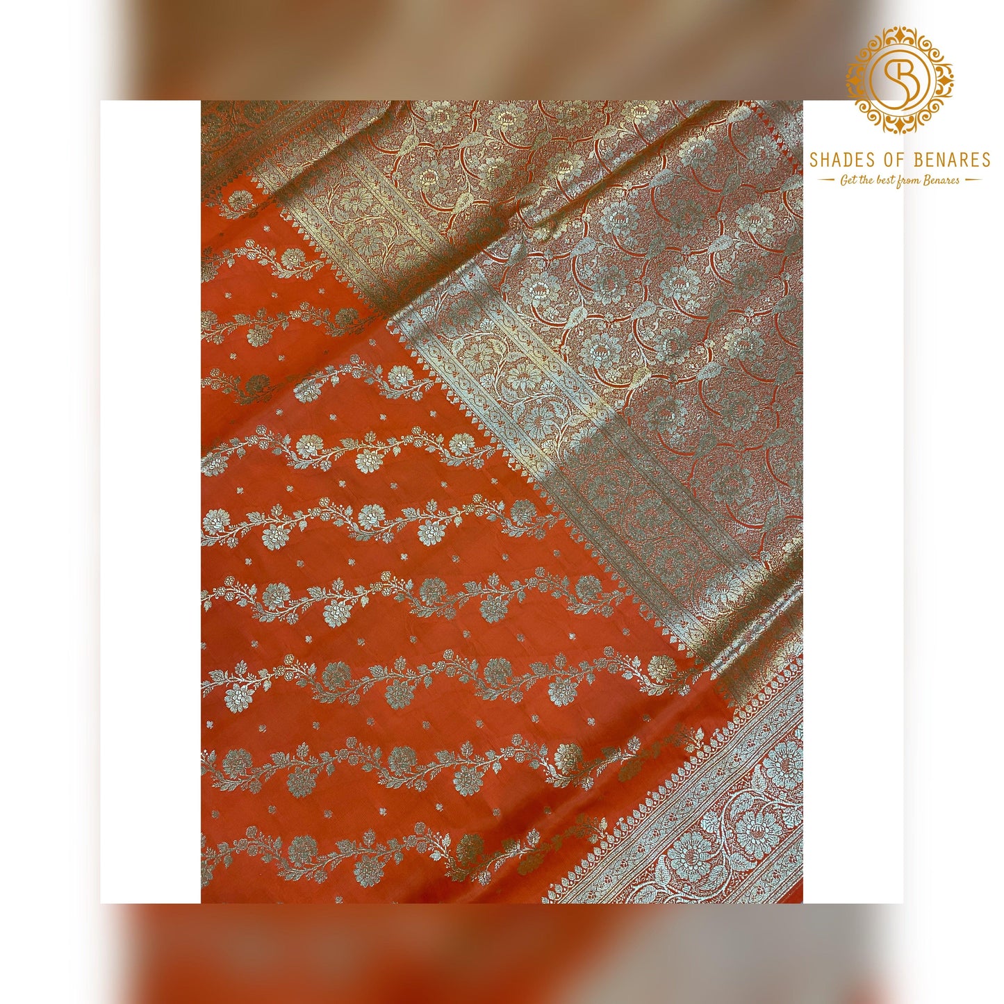 Radiant Orange Banarasi Handloom Silk Saree: A Bridal Masterpiece by Shades Of Benares - banarasi - banarasi saree shop