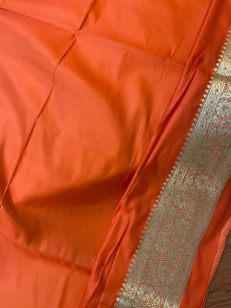 Radiant Orange Banarasi Handloom Silk Saree: A Bridal Masterpiece - Shades Of Benares