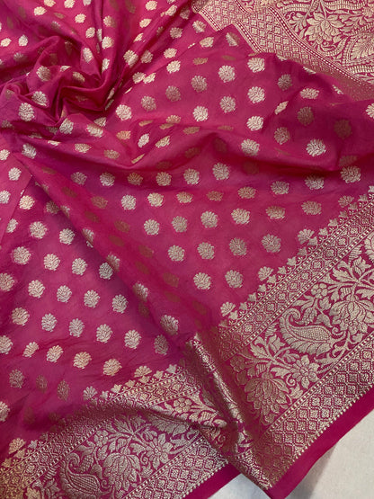 Radiant Pink Handloom Cotton Silk Banarasi Sari by Shades Of Benares - banarasi - banarasi saree shop