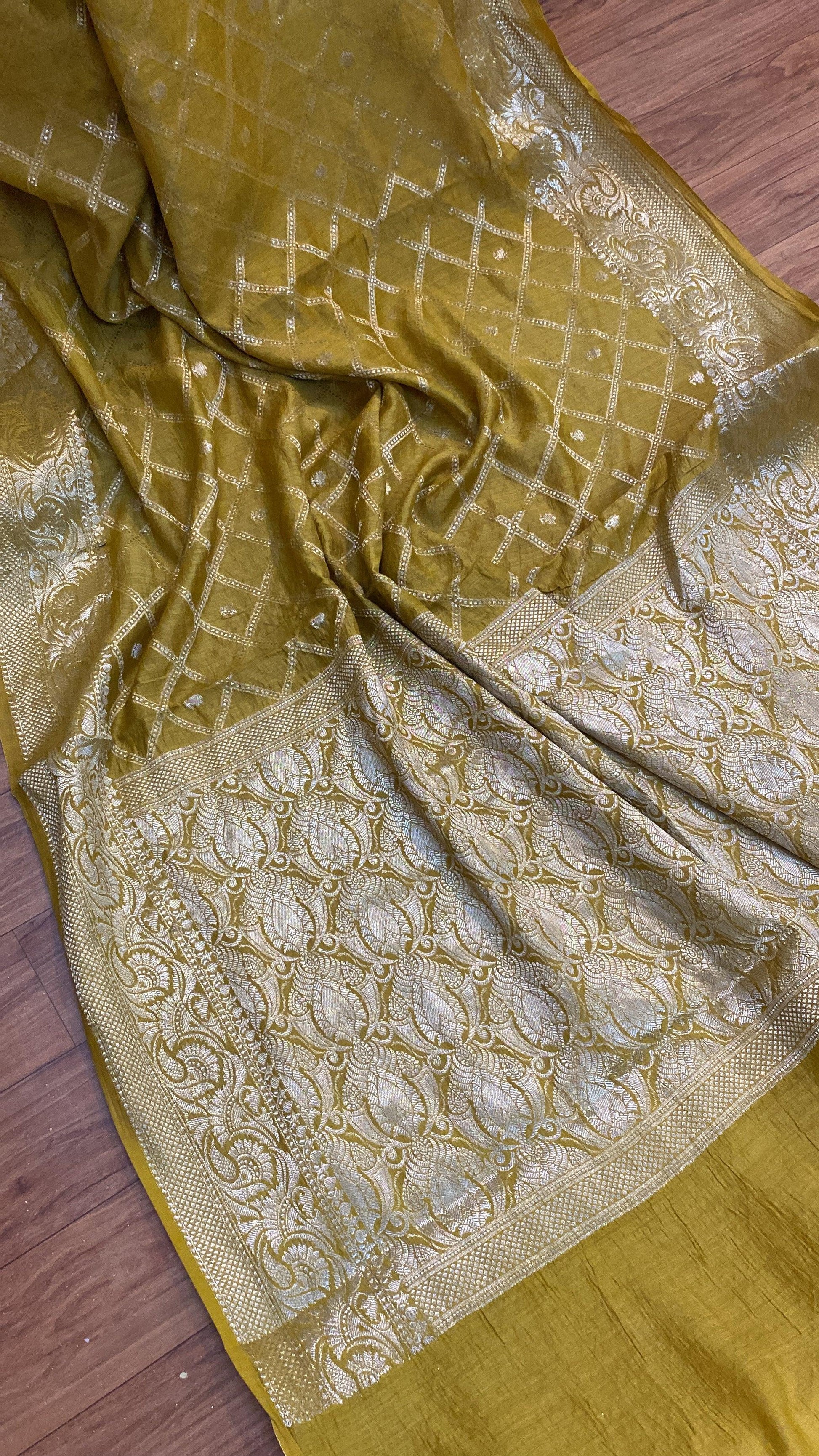 Radiant Splendor: Yellow Pure Moonga Silk Handloom Banarasi Sari by Shades Of Benares - banarasi - banarasi saree shop