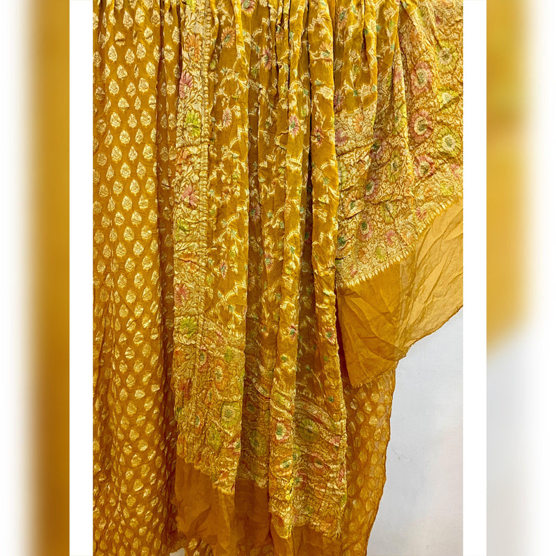 Radiant Yellow 3 pcs Khaddi Georgette Banarasi Dress Material - Shades Of Benares