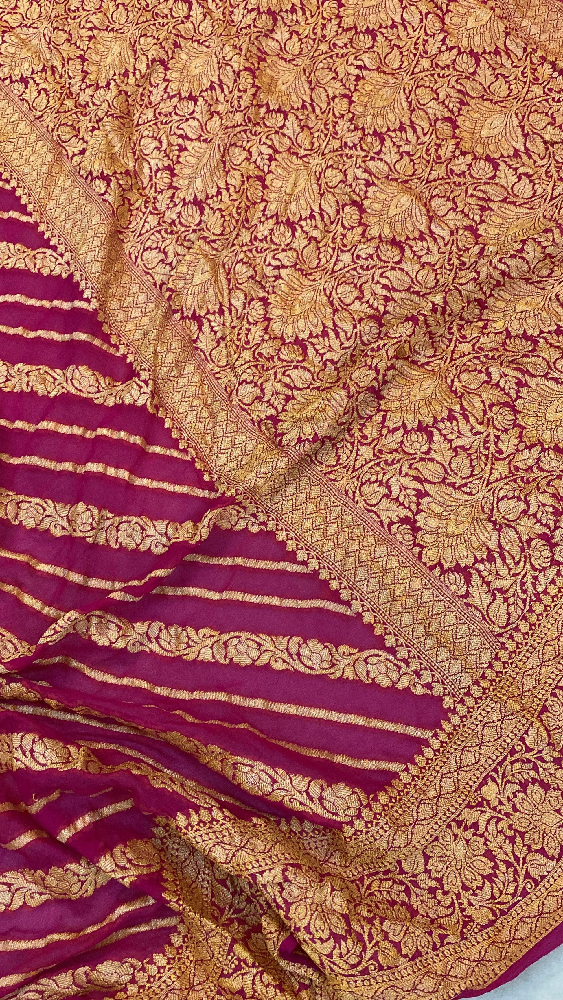 Rani Pink Pure Khaddi Georgette Banarasi Sari by Shades Of Benares - banarasi - banarasi saree shop