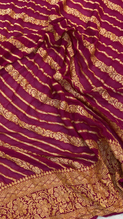 Rani Pink Pure Khaddi Georgette Banarasi Sari by Shades Of Benares - banarasi - banarasi saree shop