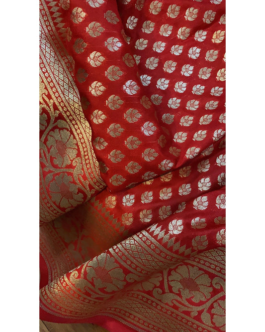 Ravishing Red Handloom Katan Uppada Silk Saree by Shades Of Benares - banarasi - banarasi saree shop