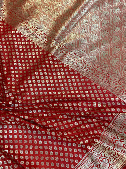 Ravishing Red Handloom Katan Uppada Silk Saree by Shades Of Benares - banarasi - banarasi saree shop