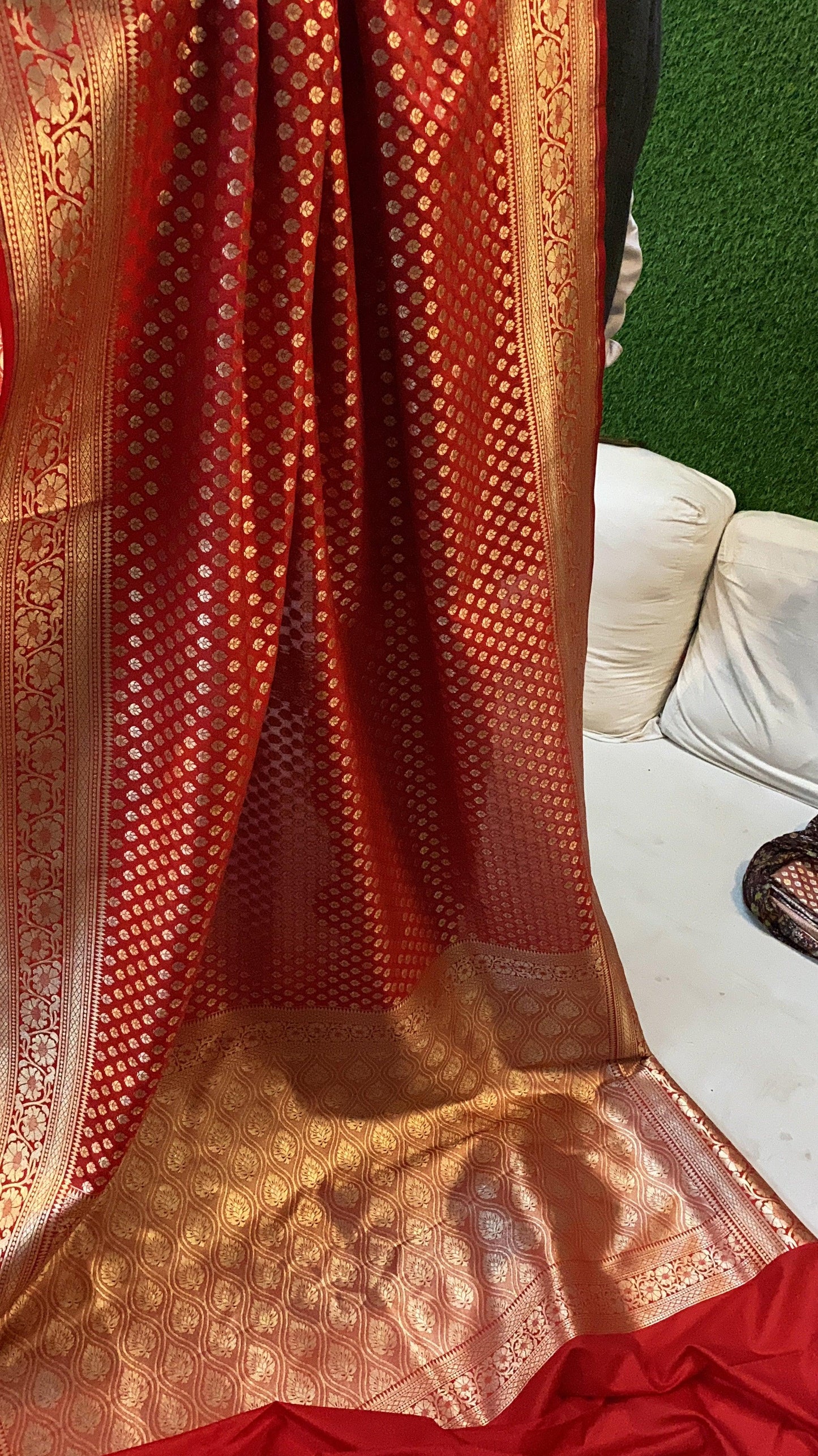 Ravishing Red Handloom Katan Uppada Silk Saree by Shades Of Benares - banarasi - banarasi saree shop