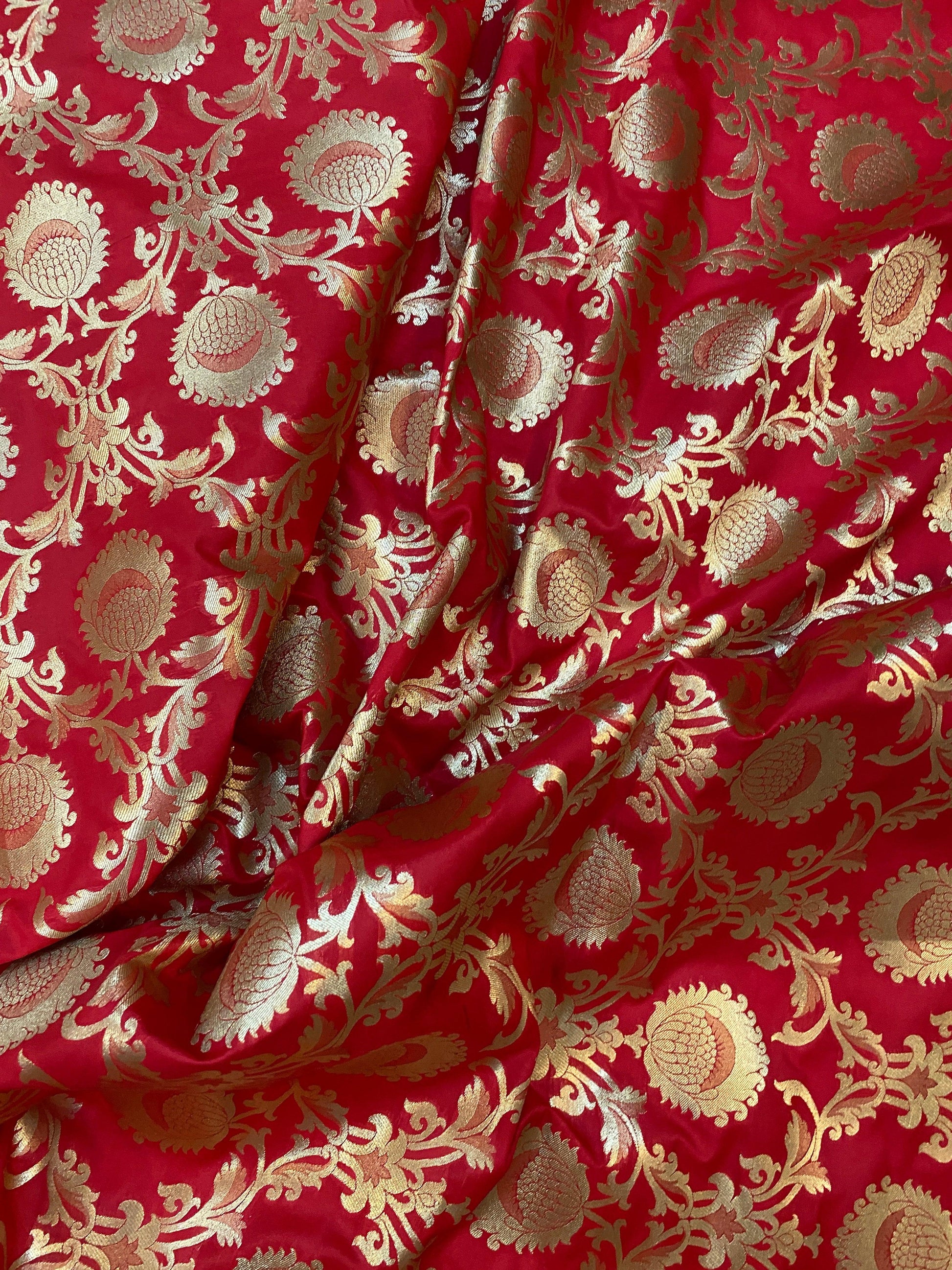 Red Banarasi Katan Silk Handloom Lehenga by Shades Of Benares - banarasi - banarasi saree shop