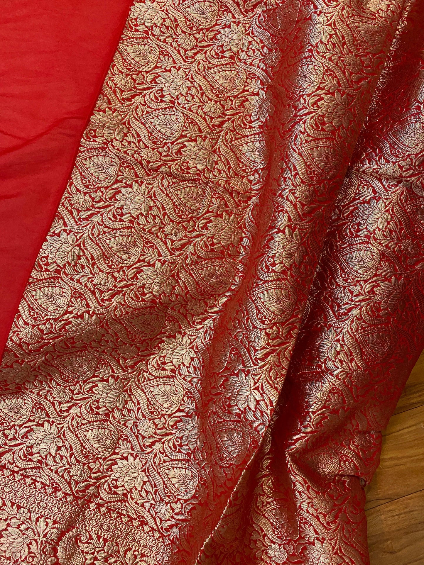 Red Handloom Cotton Silk Banarasi Sari by Shades Of Benares - banarasi - banarasi saree shop