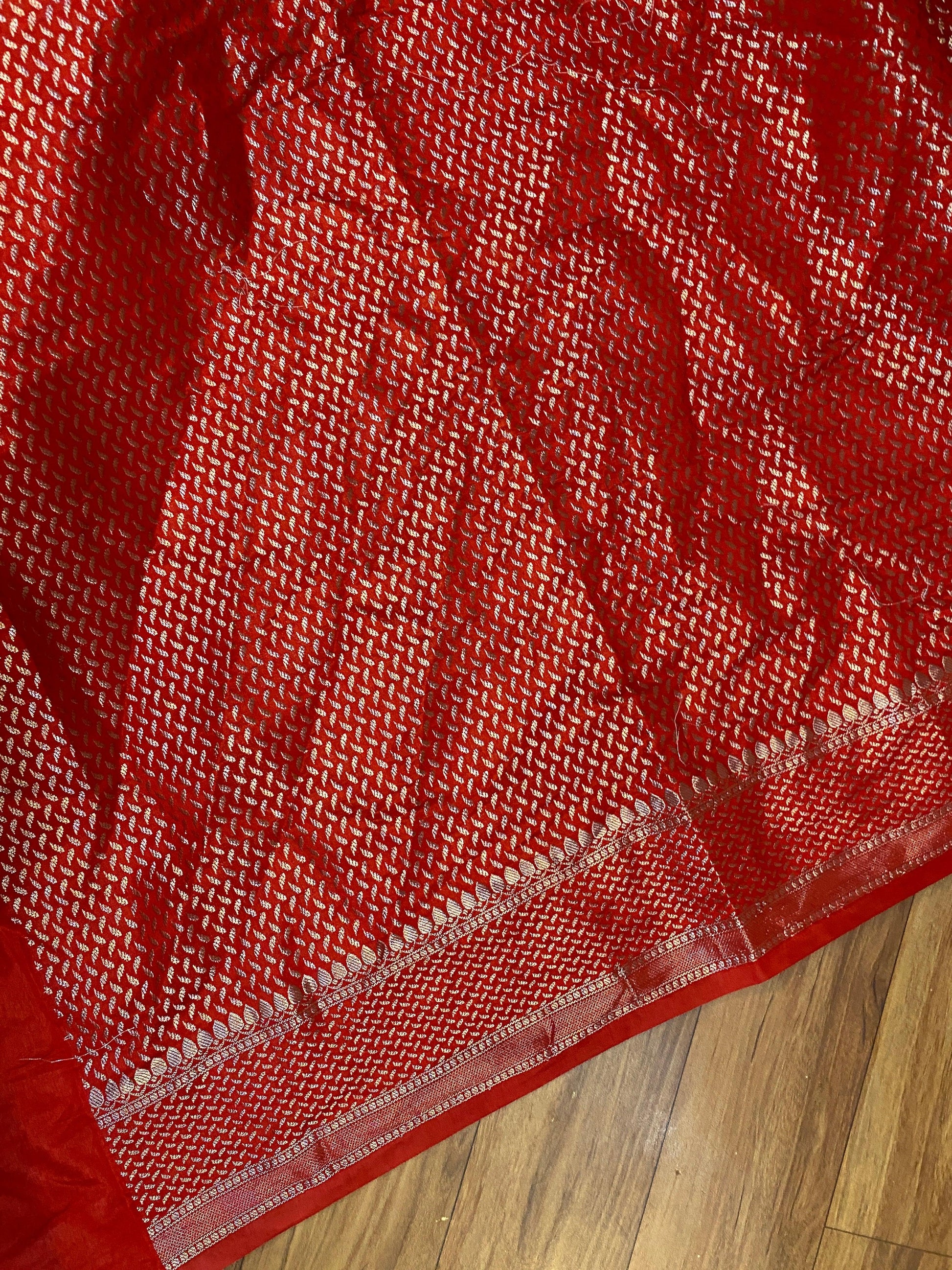 Red Handloom Crepe Butter Silk Banarasi Sari by Shades Of Benares - banarasi - banarasi saree shop