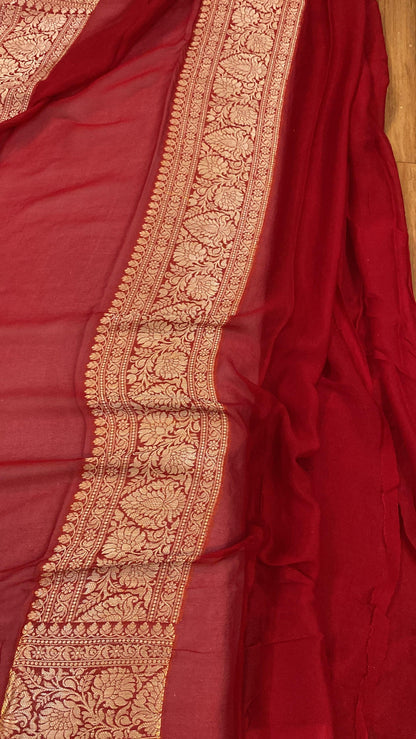 Red Pure Khaddi Georgette Banarasi Sari by Shades Of Benares - banarasi - banarasi saree shop