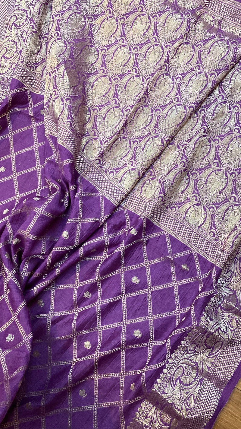 Regal Opulence: Purple Pure Moonga Silk Handloom Banarasi Saree - Shades Of Benares