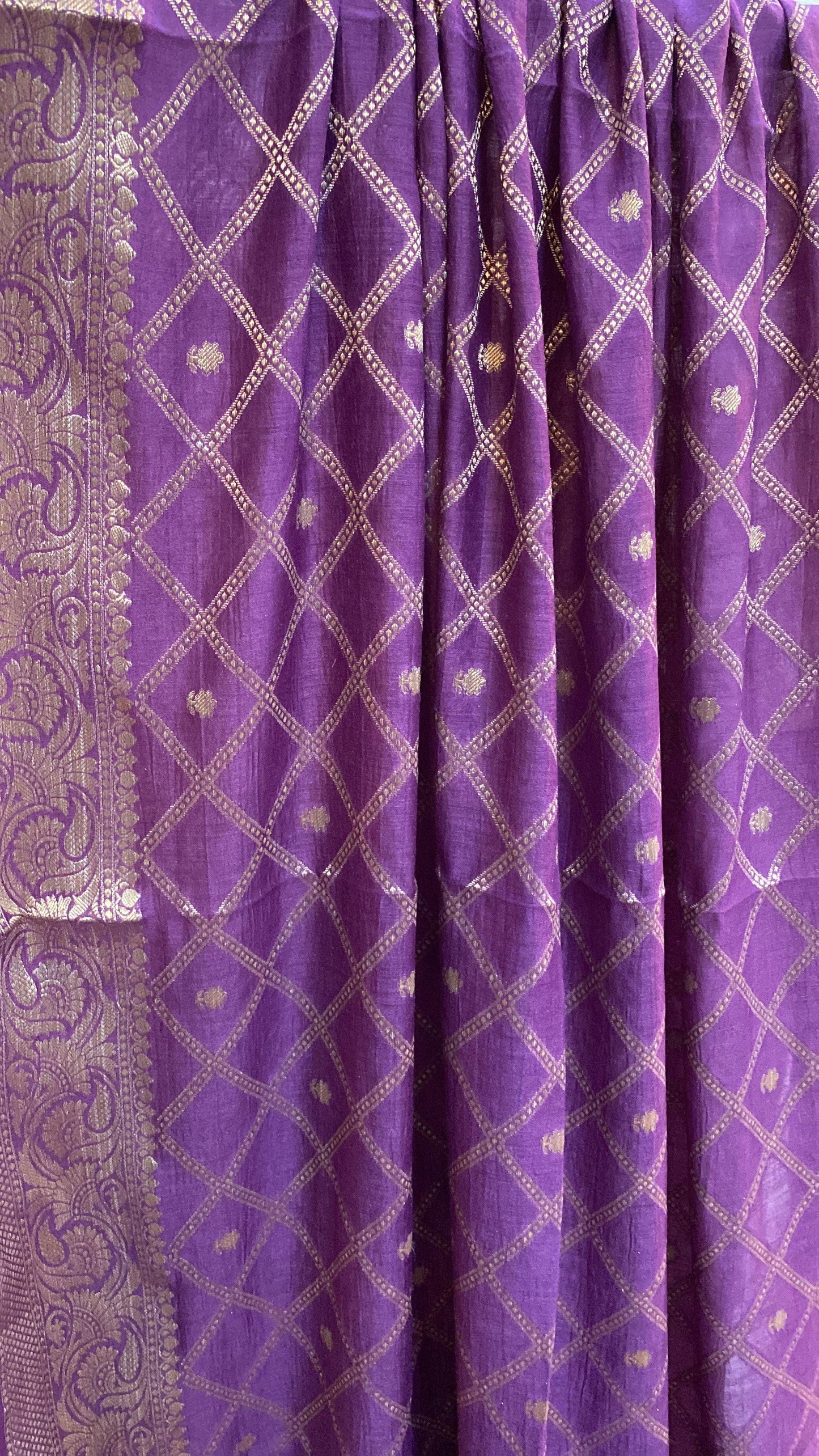 Regal Opulence: Purple Pure Moonga Silk Handloom Banarasi Saree by Shades Of Benares - banarasi - banarasi saree shop