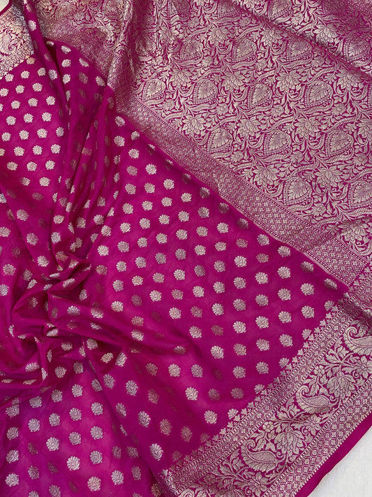 Regal Pink Handloom Cotton Silk Sari by Shades Of Benares - banarasi - banarasi saree shop