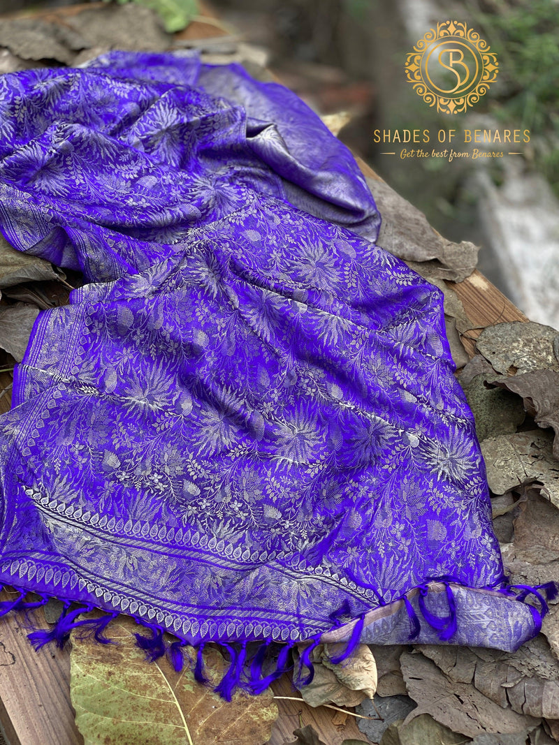 Regal Purple Banarasi Silk Handloom Scarf - Shades Of Benares