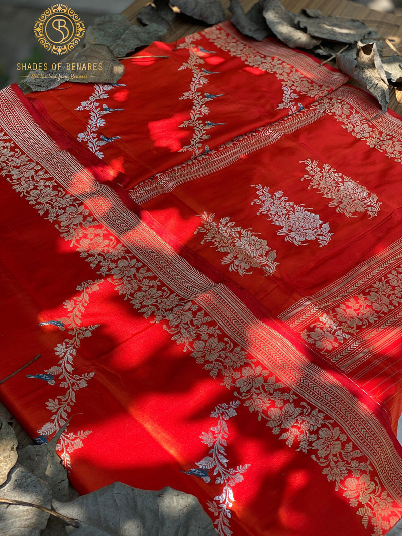 Regal Red Kadhwa Sona Rupa Saree ! Exquisite Shikargaah Weave by Shades Of Benares - banarasi - banarasi saree shop