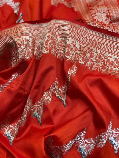 Regal Red Kadhwa Sona Rupa Saree ! Exquisite Shikargaah Weave by Shades Of Benares - banarasi - banarasi saree shop