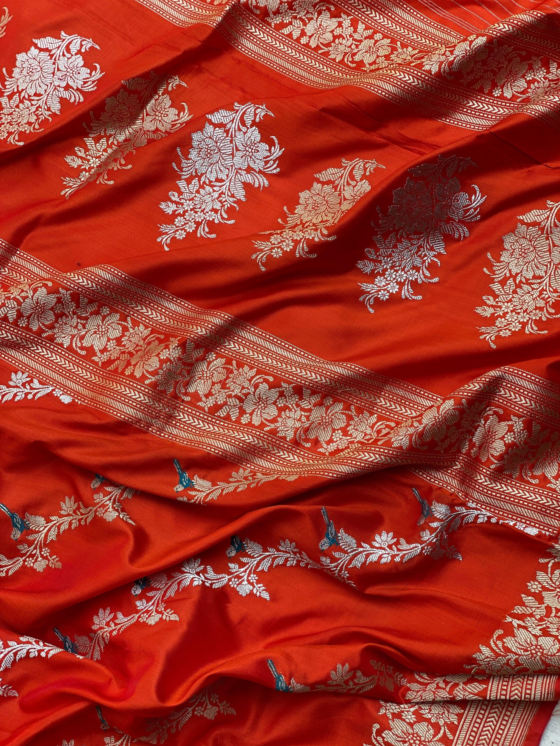 Regal Red Kadhwa Sona Rupa Saree ! Exquisite Shikargaah Weave by Shades Of Benares - banarasi - banarasi saree shop