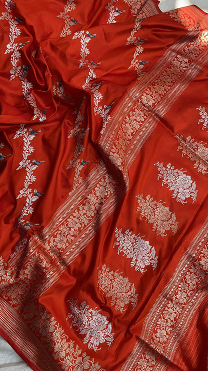 Regal Red Kadhwa Sona Rupa Saree ! Exquisite Shikargaah Weave by Shades Of Benares - banarasi - banarasi saree shop