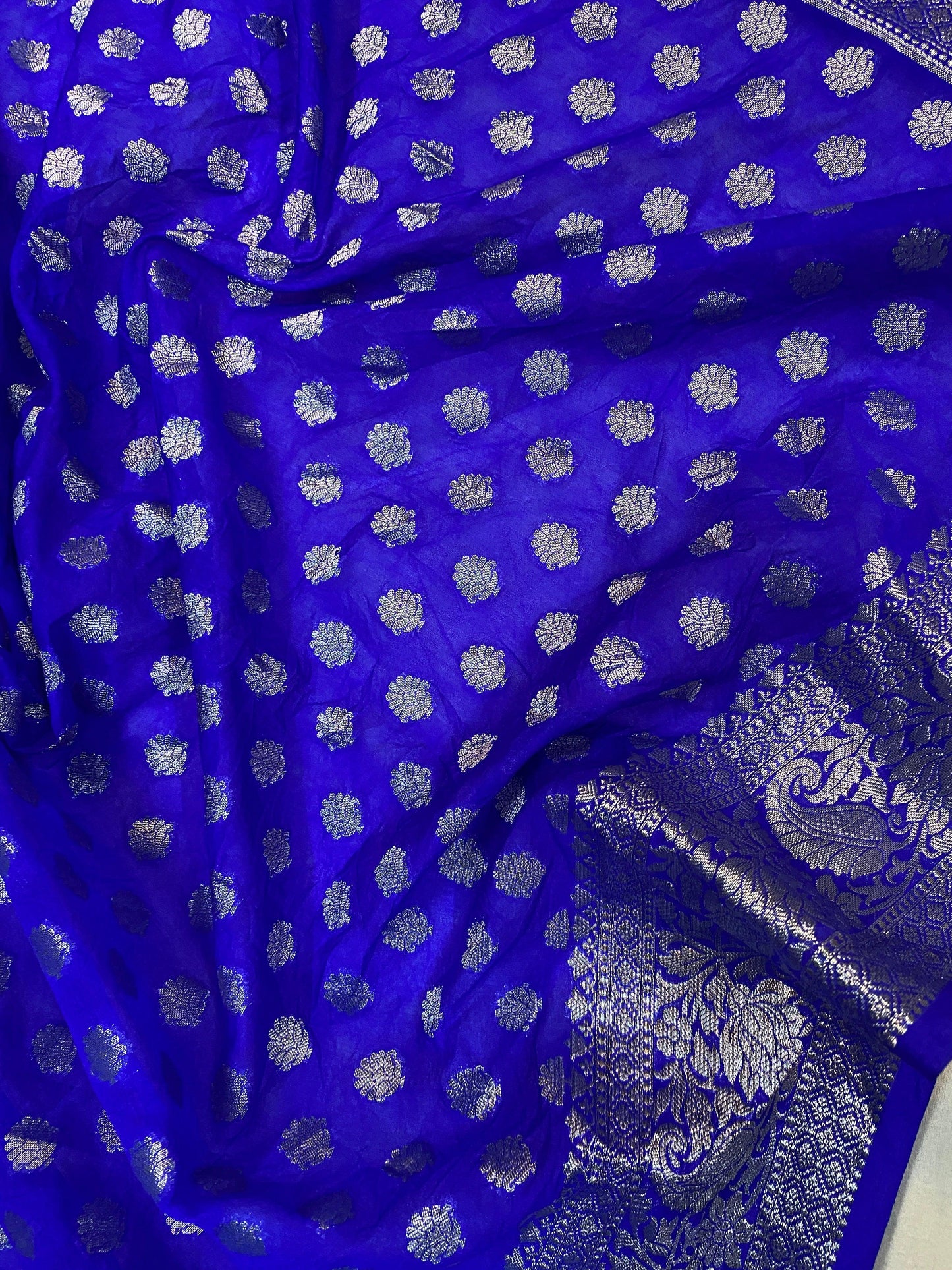 Royal Blue Handloom Cotton Silk Banarasi Sari by Shades Of Benares - banarasi - banarasi saree shop