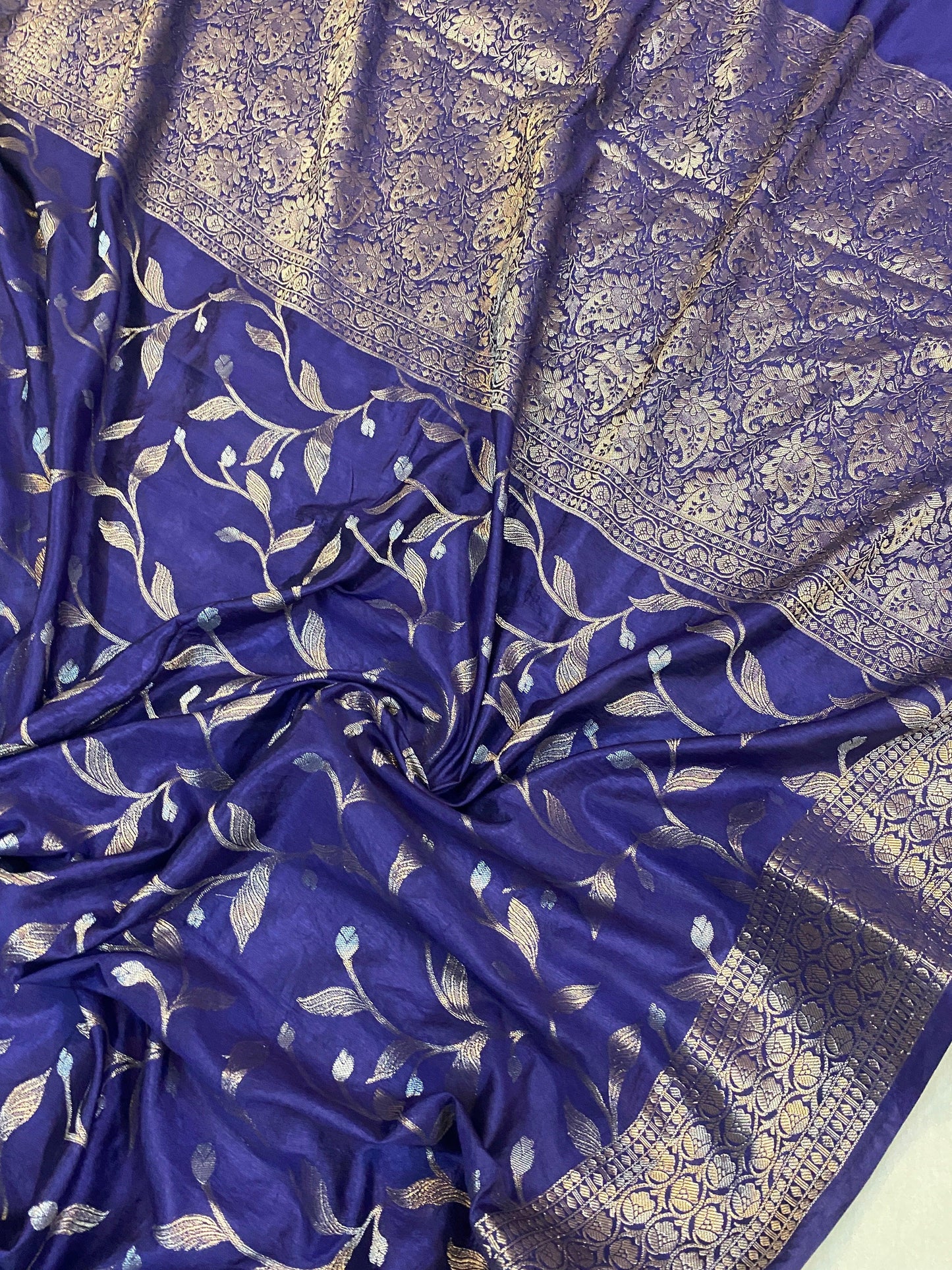 Royal Blue Handloom Crepe Butter Silk Banarasi Sari by Shades Of Benares - banarasi - banarasi saree shop