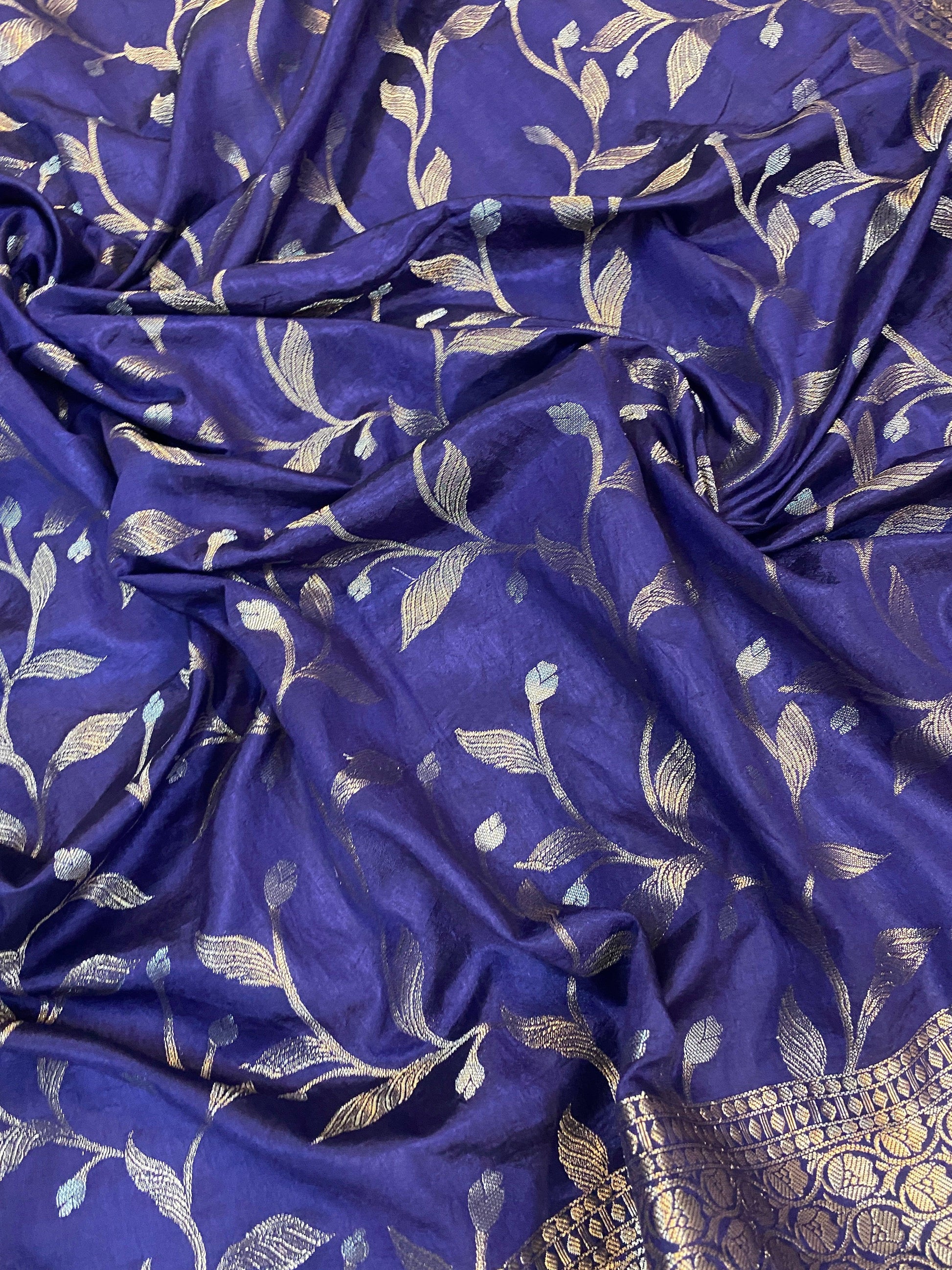 Royal Blue Handloom Crepe Butter Silk Banarasi Sari by Shades Of Benares - banarasi - banarasi saree shop