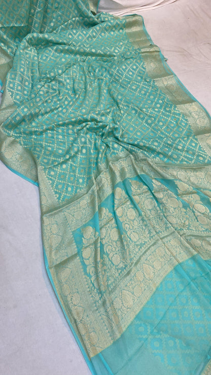 Sea Blue Pure Khaddi Georgette Banarasi Sari by Shades Of Benares - banarasi - banarasi saree shop