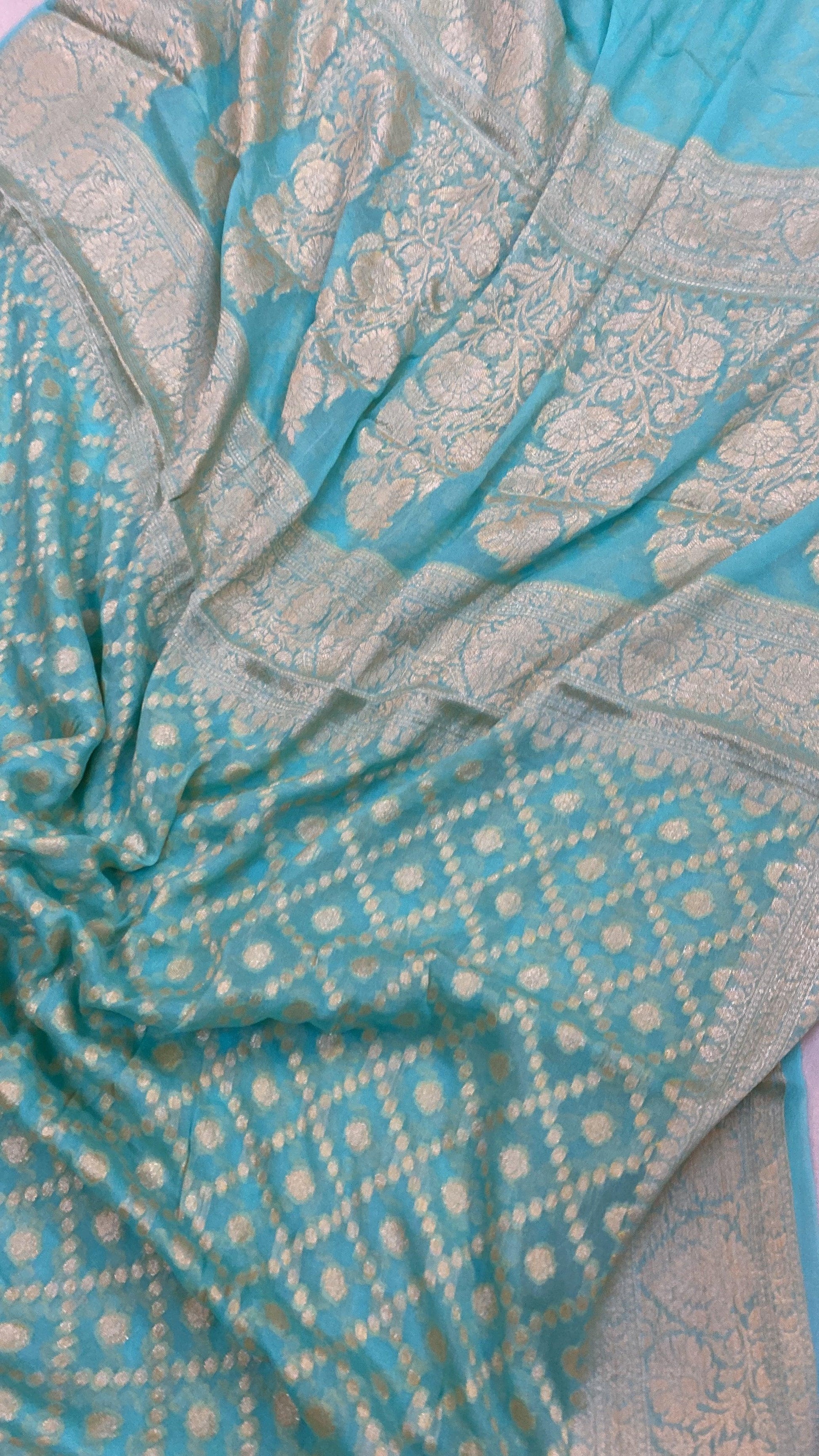 Sea Blue Pure Khaddi Georgette Banarasi Sari by Shades Of Benares - banarasi - banarasi saree shop