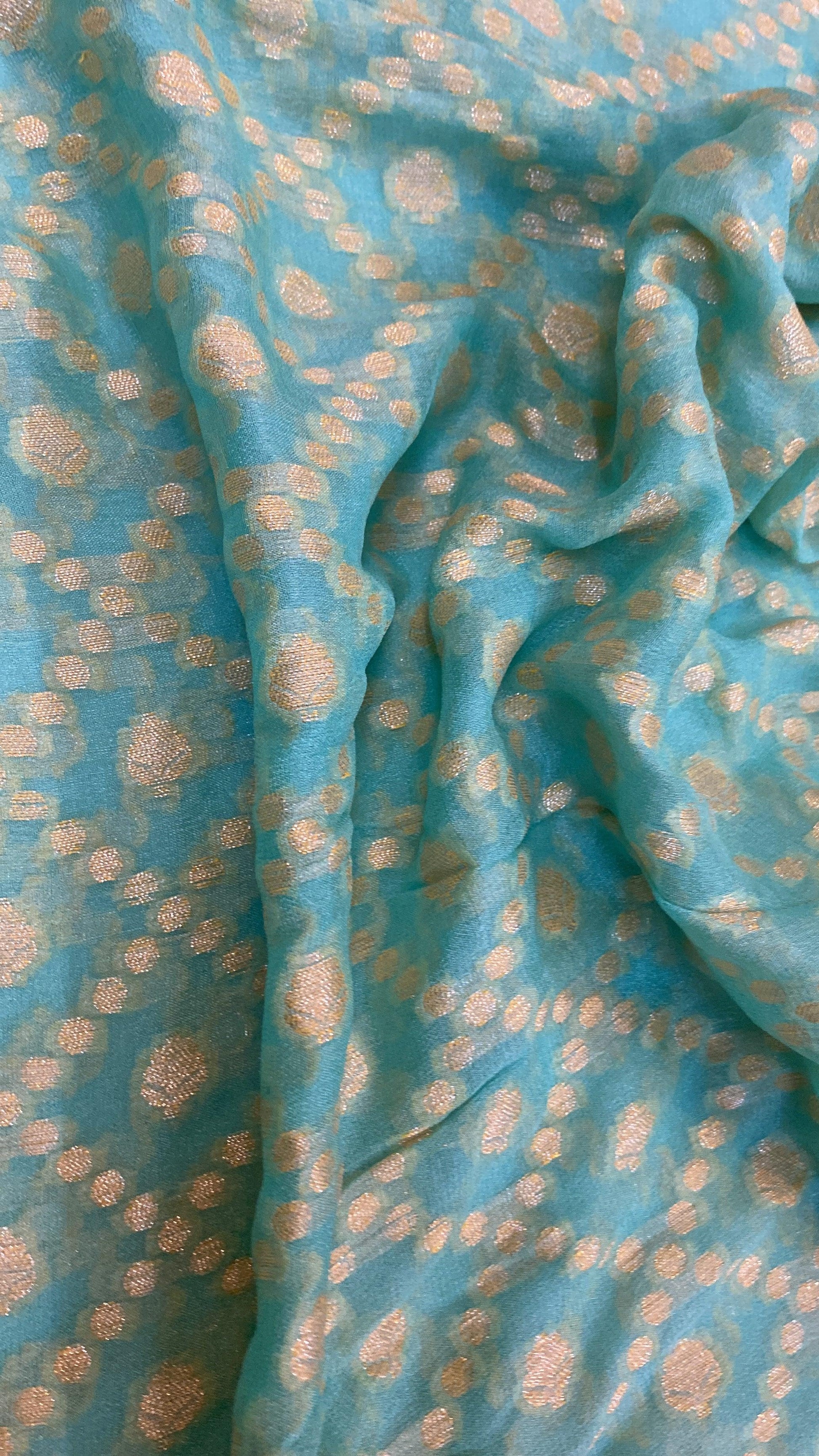 Sea Blue Pure Khaddi Georgette Banarasi Sari by Shades Of Benares - banarasi - banarasi saree shop