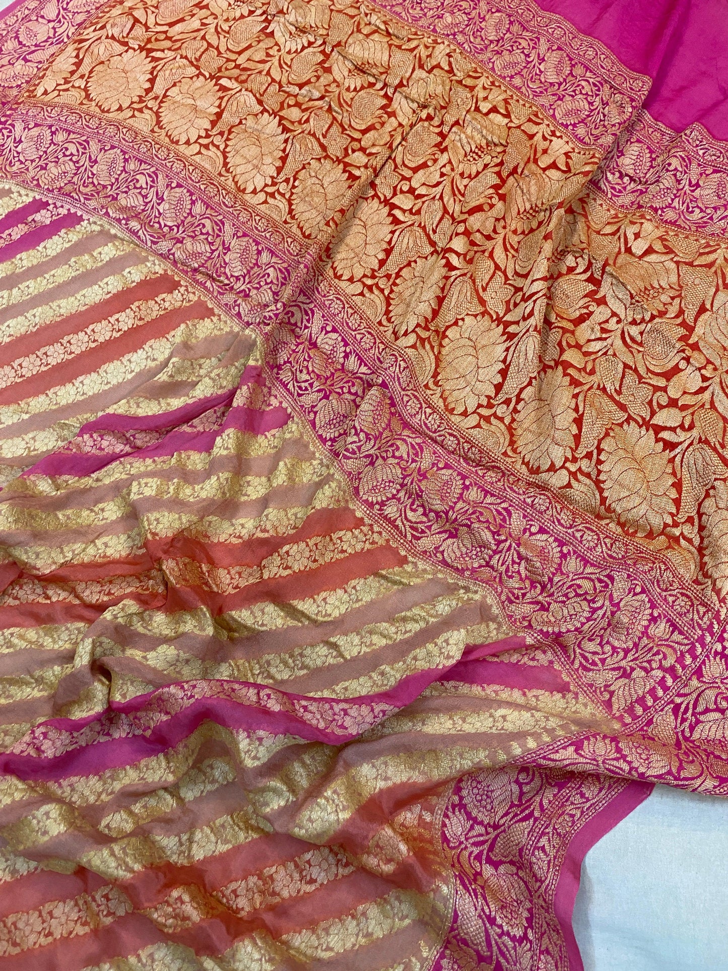 Timeless Beauty: Pink Rangkaat Pure Khaddi Georgette Banarasi Saree by Shades Of Benares - banarasi - banarasi saree shop