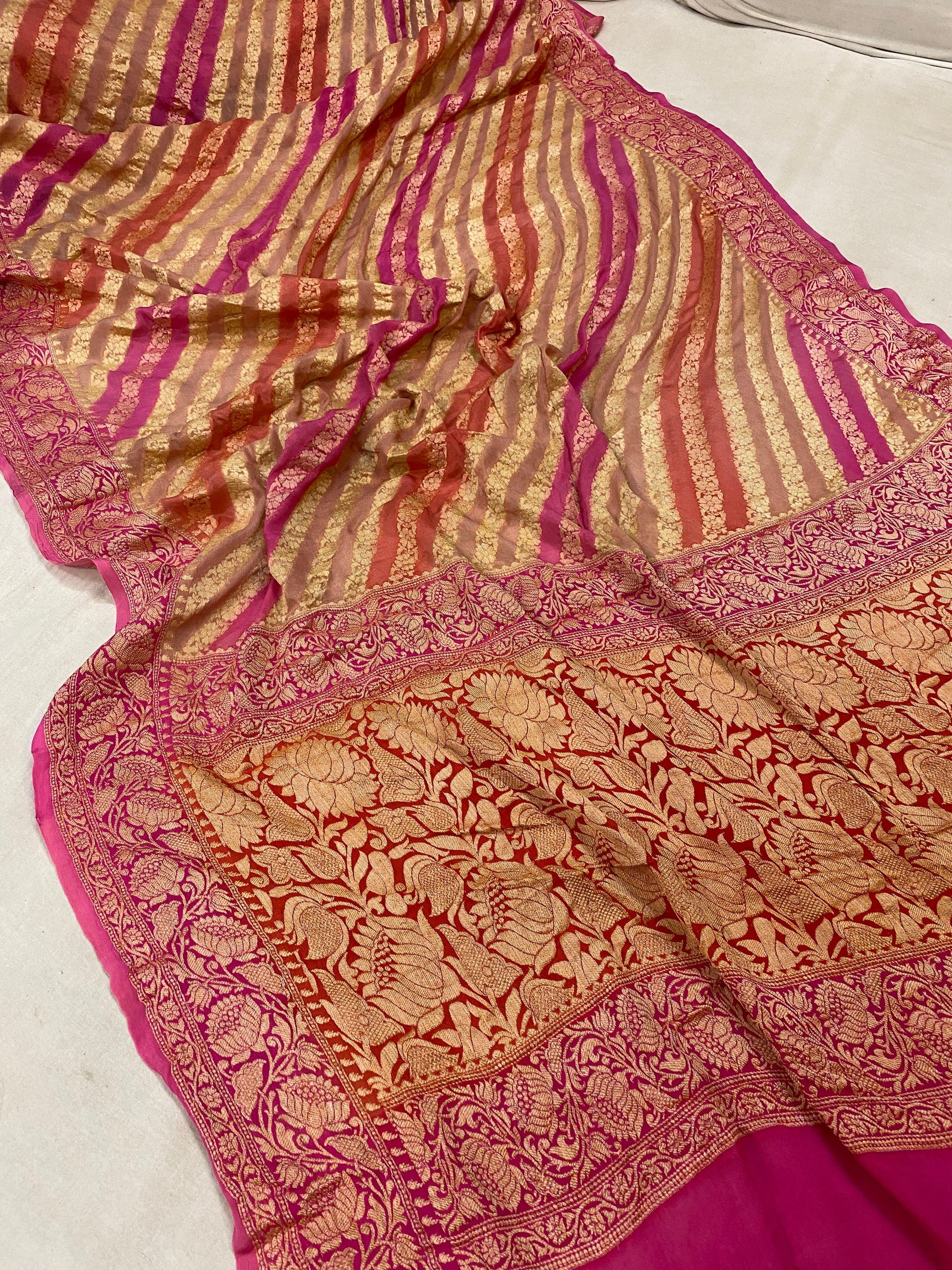 Timeless Beauty: Pink Rangkaat Pure Khaddi Georgette Banarasi Saree by Shades Of Benares - banarasi - banarasi saree shop