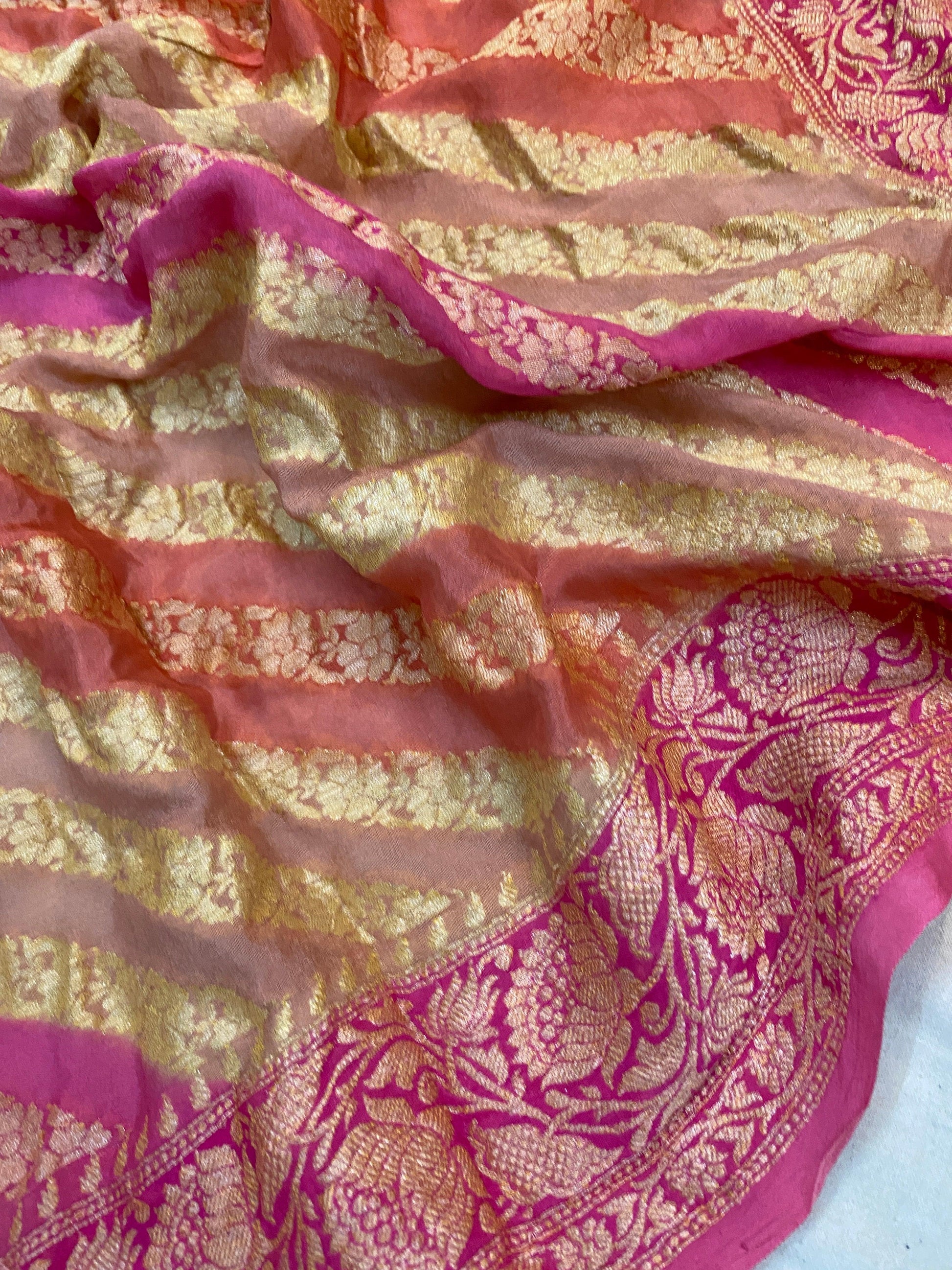 Timeless Beauty: Pink Rangkaat Pure Khaddi Georgette Banarasi Saree by Shades Of Benares - banarasi - banarasi saree shop