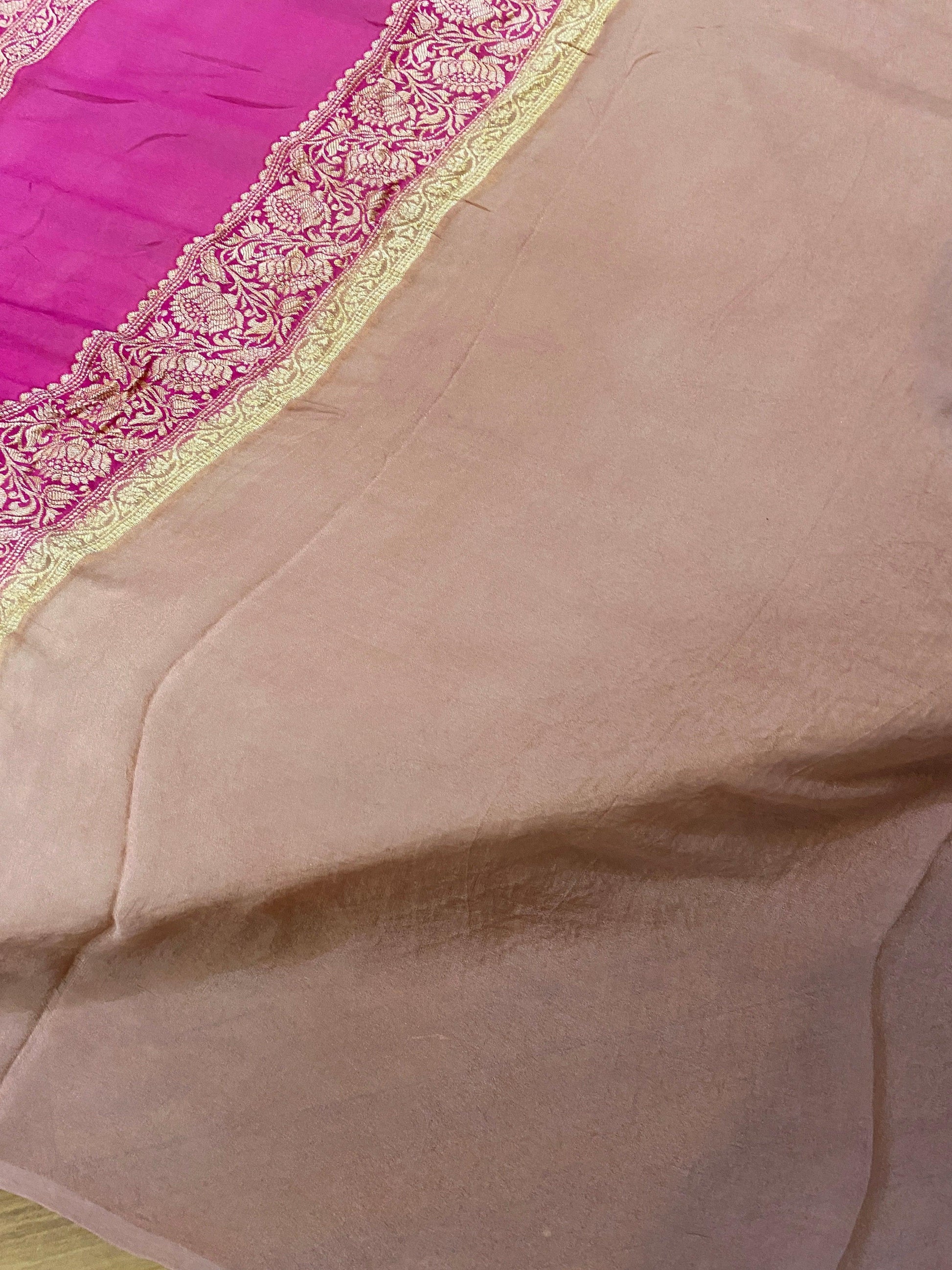 Timeless Beauty: Pink Rangkaat Pure Khaddi Georgette Banarasi Saree by Shades Of Benares - banarasi - banarasi saree shop