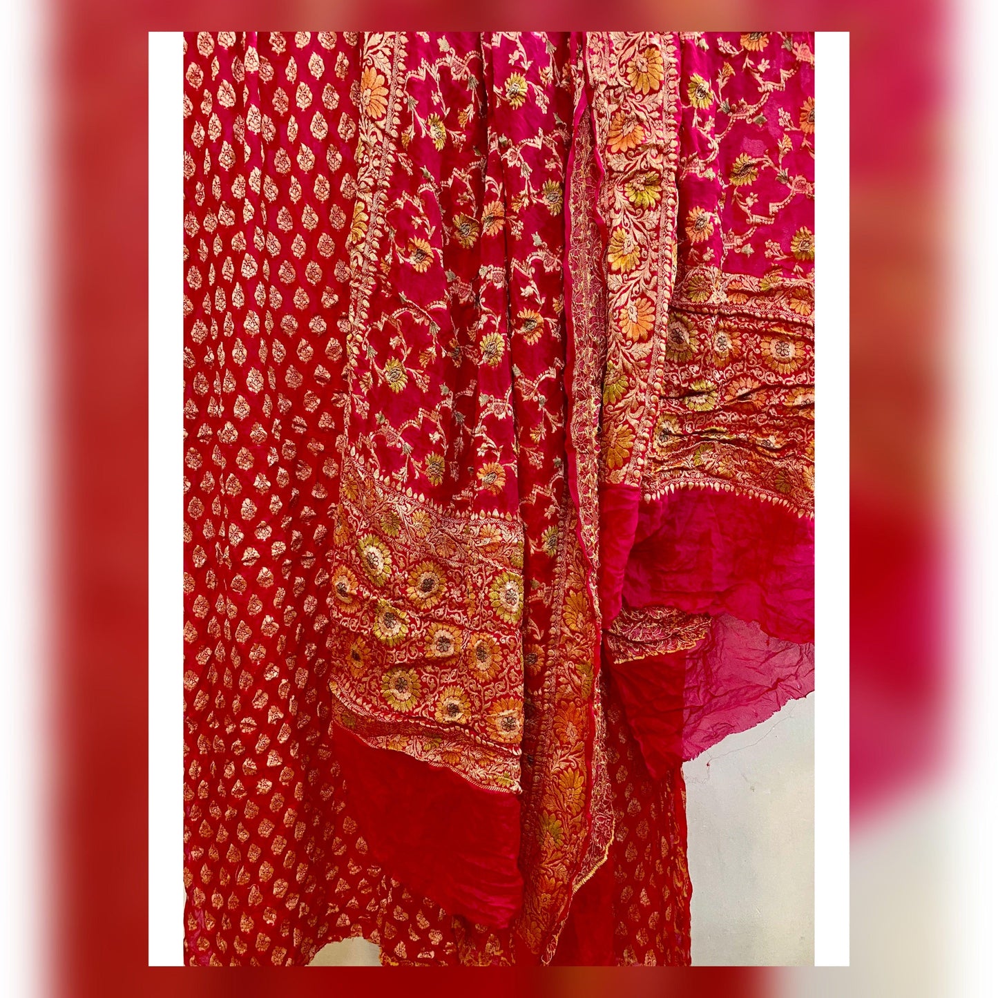 Vibrant Hand Brush Dye Hot Pink 3 pcs Khaddi Georgette Banarasi Dress Material by MBSOB - banarasi - banarasi saree shop