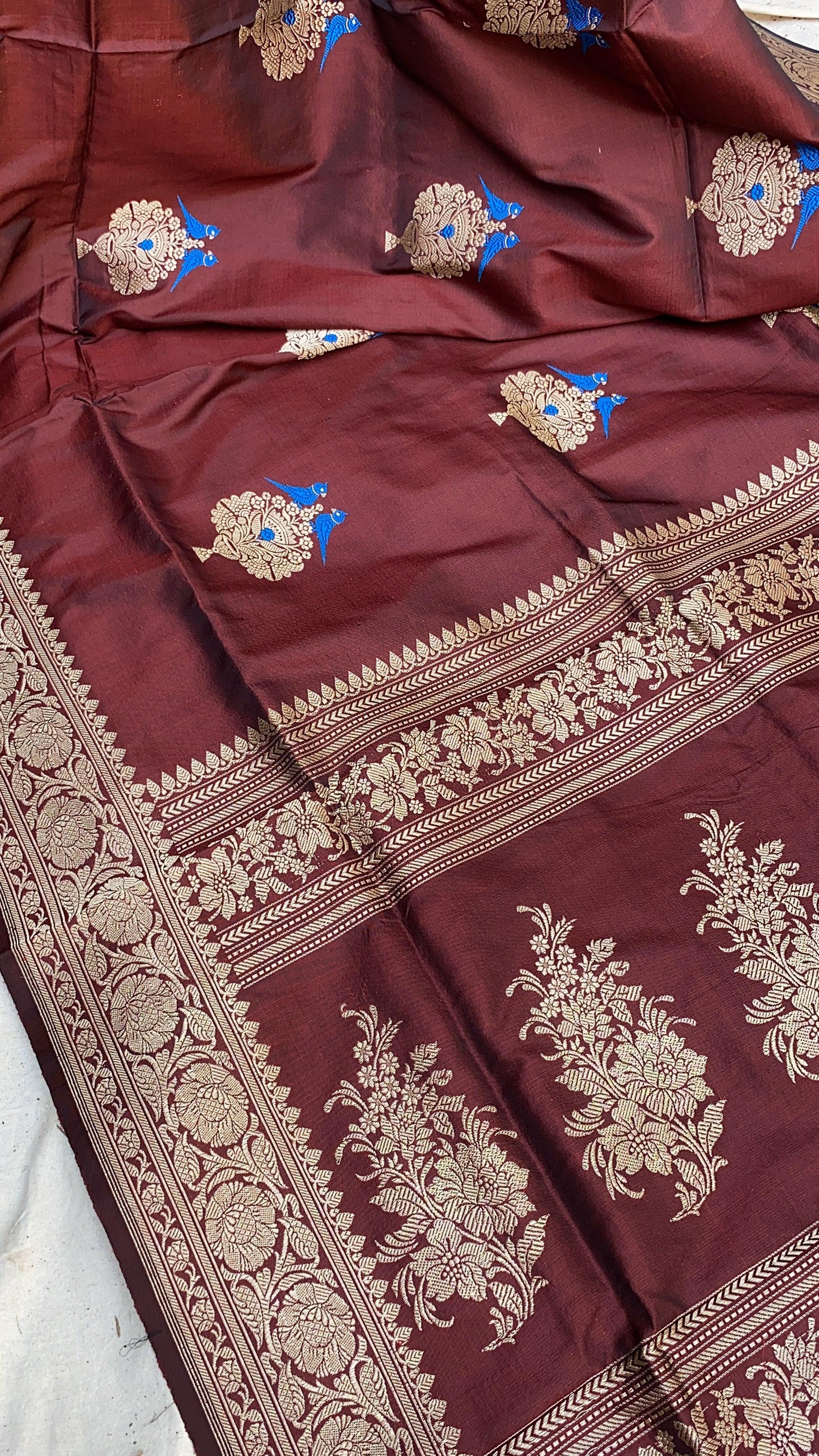 Wine Luxurious Handwoven Banarasi Silk Saree with Kadhwa Minakari Motifs by Shades Of Benares - banarasi - banarasi saree shop