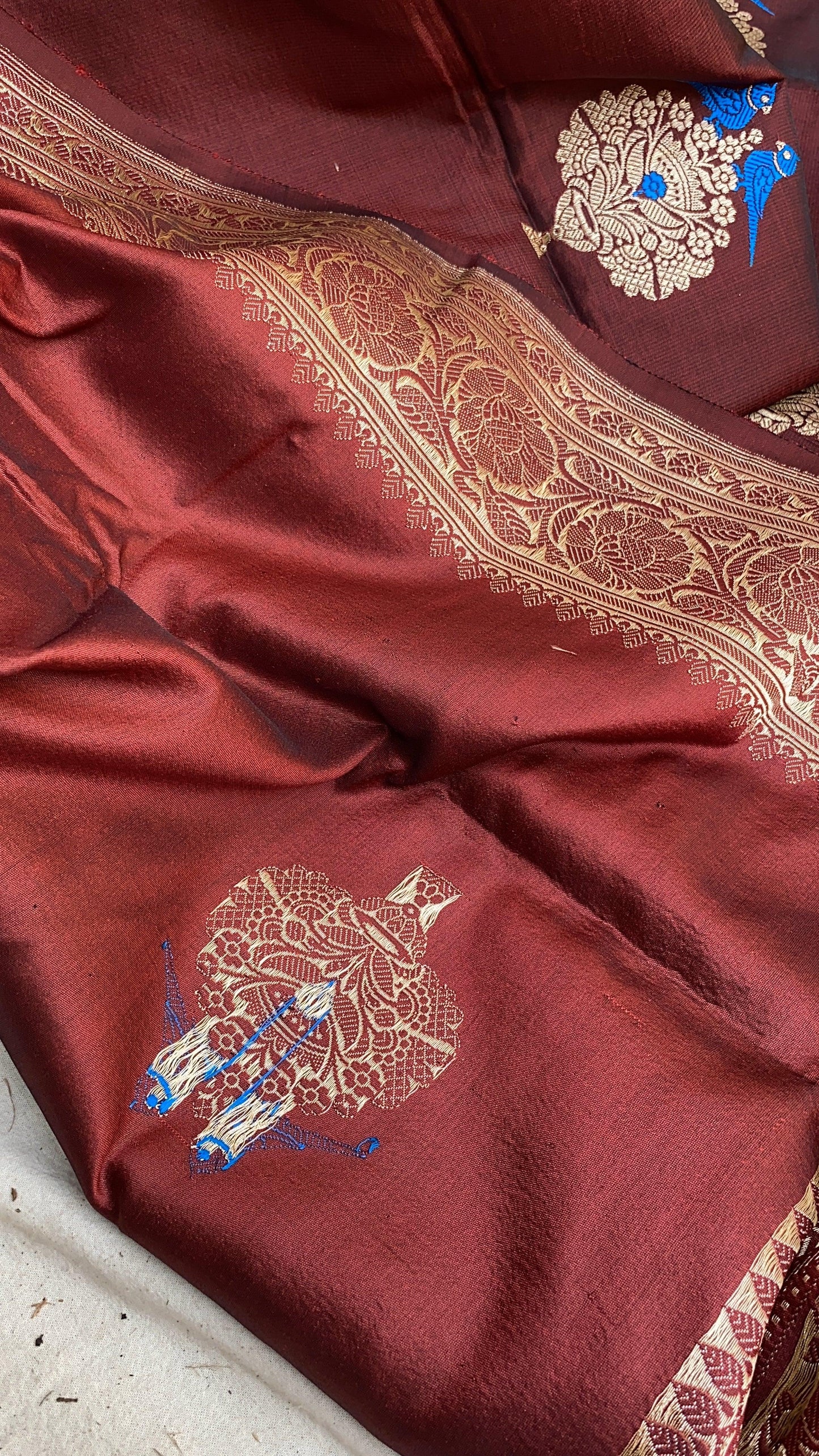 Wine Luxurious Handwoven Banarasi Silk Saree with Kadhwa Minakari Motifs by Shades Of Benares - banarasi - banarasi saree shop