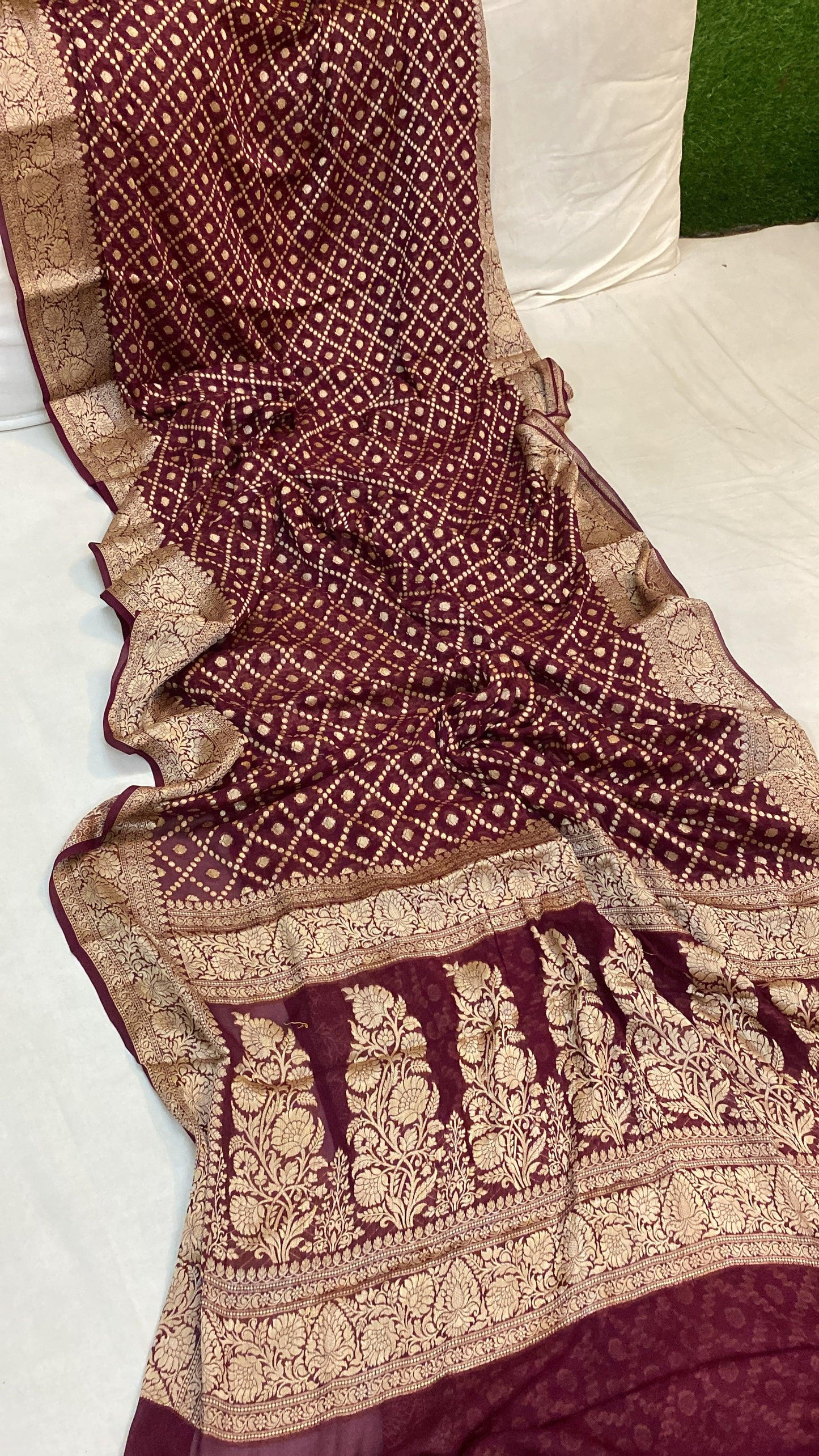 Wine Pure Khaddi Georgette Banarasi Sari by Shades Of Benares - banarasi - banarasi saree shop