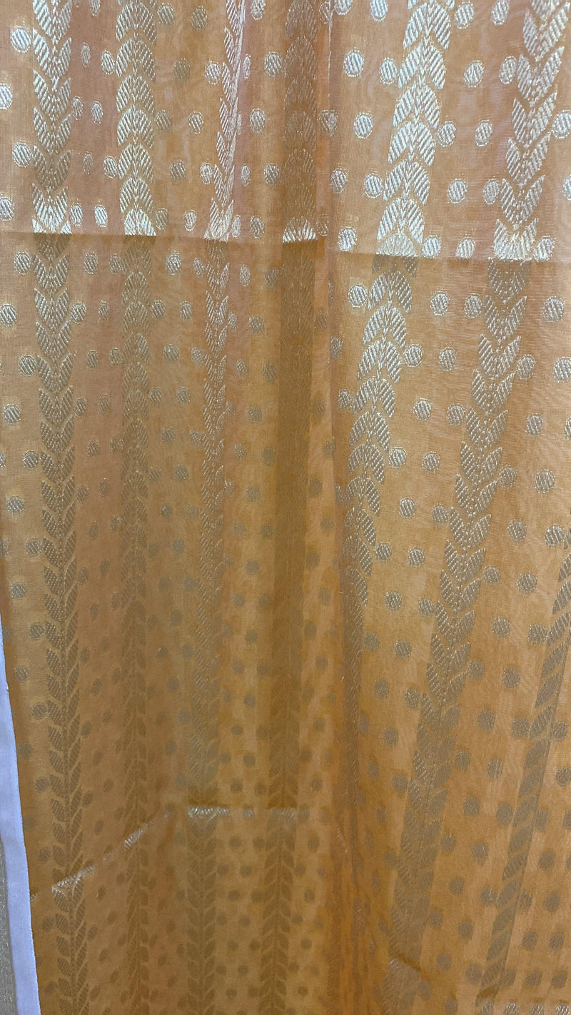 Yellow Banarasi cotton handloom 3 pcs suit set with Tissue Dupatta - Shades Of Benares