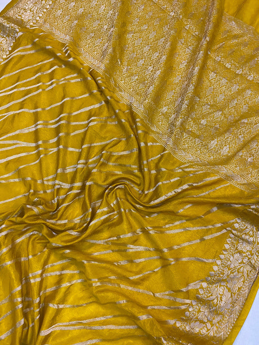 Yellow Handloom Crepe Butter Silk Banarasi Sari by Shades Of Benares - banarasi - banarasi saree shop