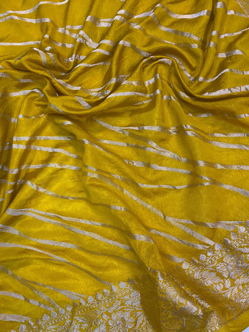 Yellow Handloom Crepe Butter Silk Banarasi Sari - Shades Of Benares