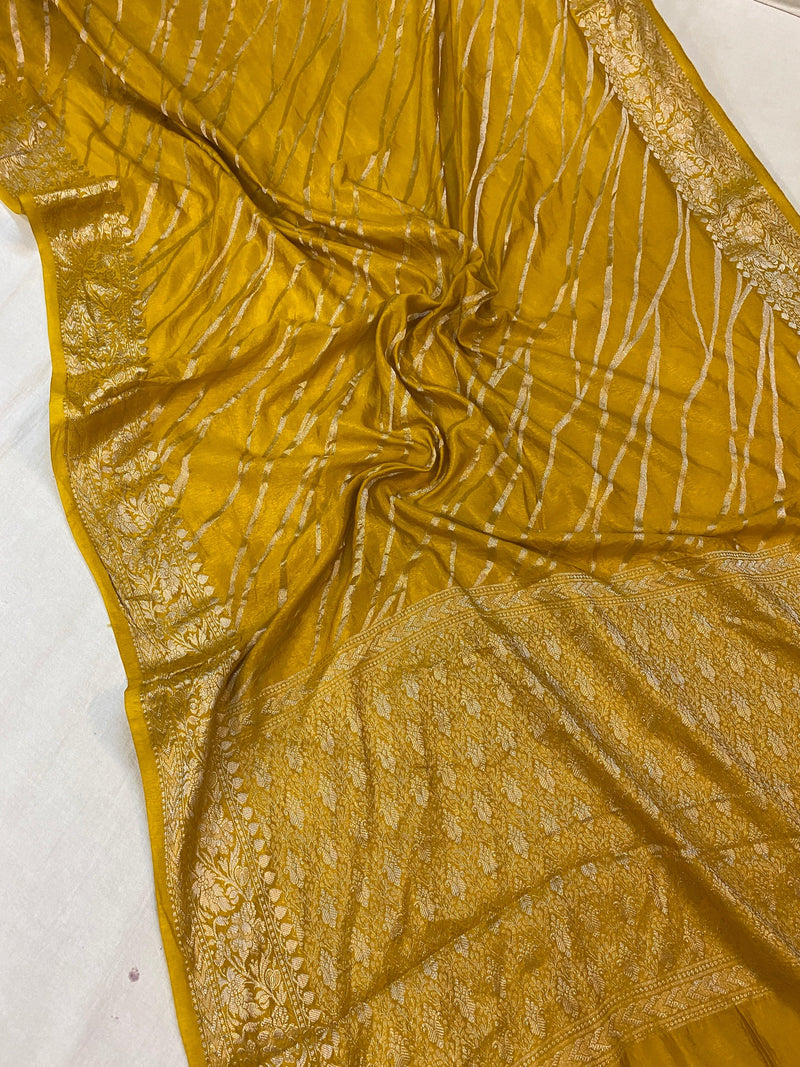 Yellow Handloom Crepe Butter Silk Banarasi Sari - Shades Of Benares