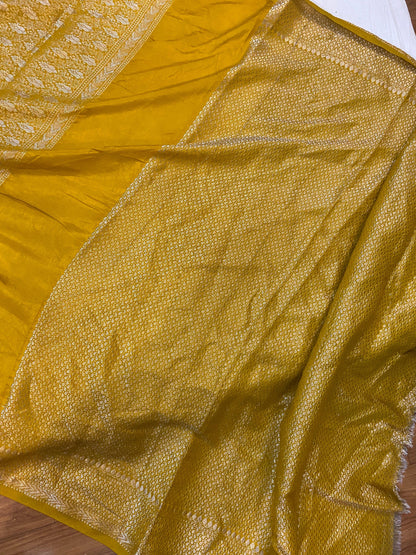 Yellow Handloom Crepe Butter Silk Banarasi Sari by Shades Of Benares - banarasi - banarasi saree shop