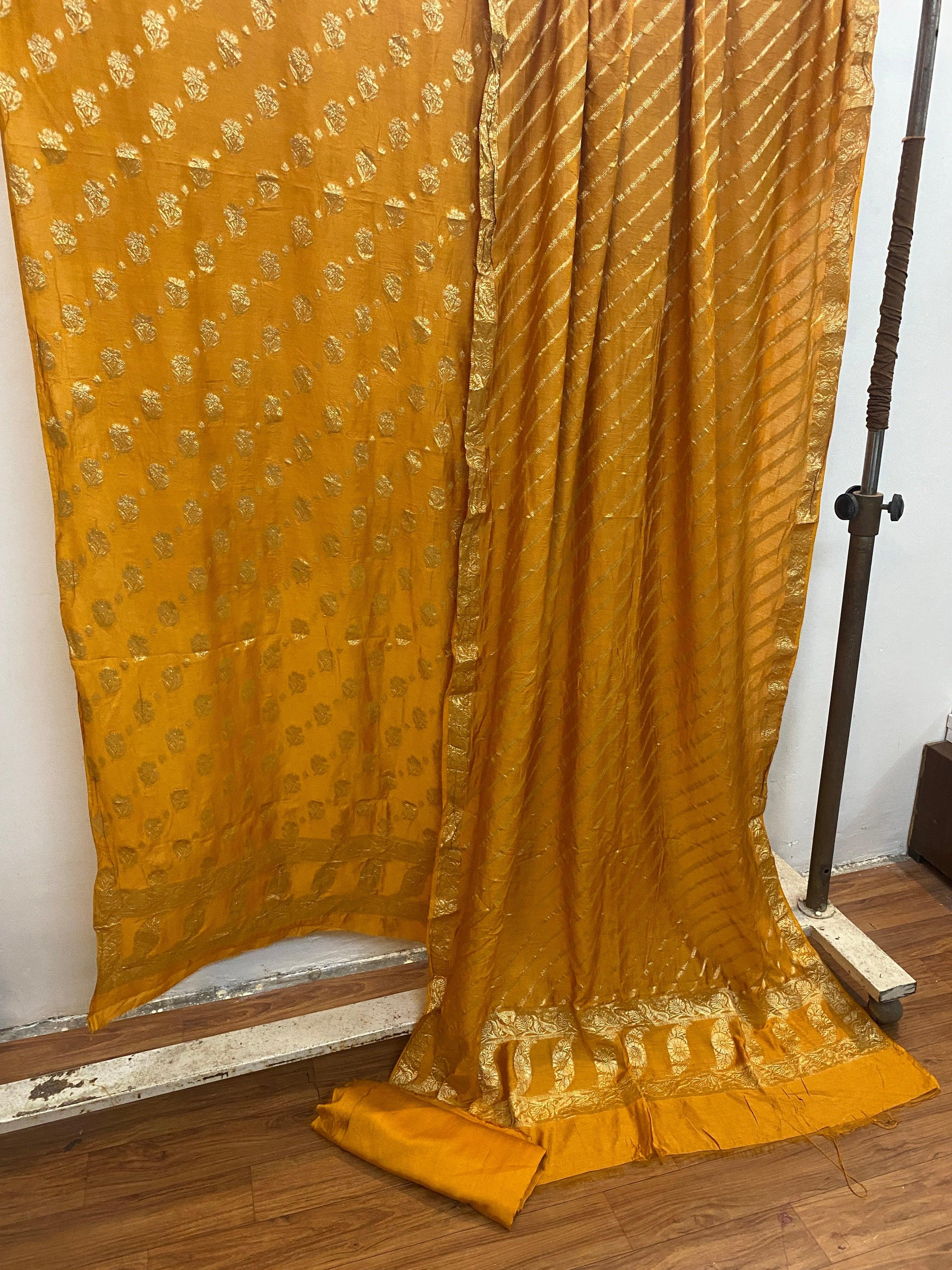 Yellow Handwoven Cotton Silk 3 pcs Dress Material by Shades Of Benares - banarasi - banarasi saree shop